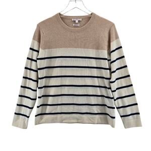 Peter Millar 100% Cashmere Sweater Women Large Striped Nuetrals Beige White Blue